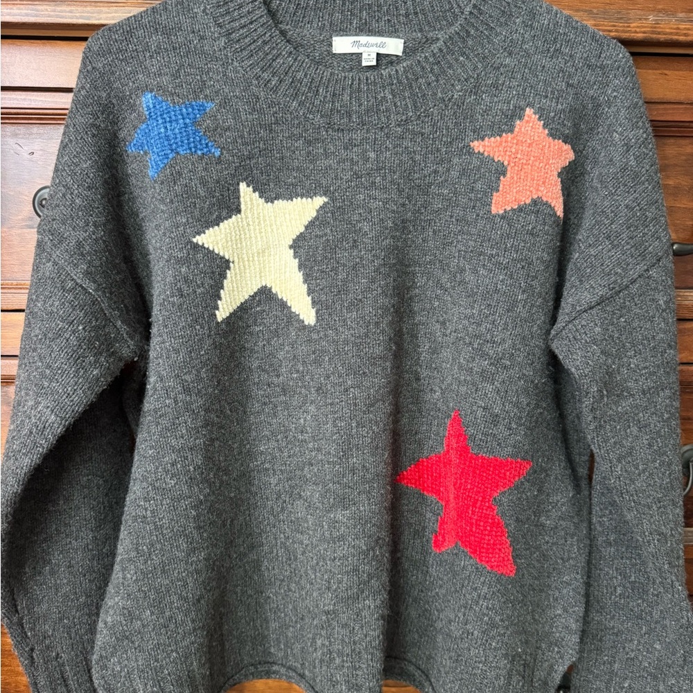 Vintage Wool Madewell Charcoal Sweater with Colorful Stars